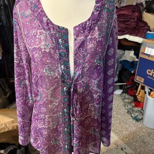 Lane-bryant Women's Purple Paisley Whimsigoth Sheer Blouse